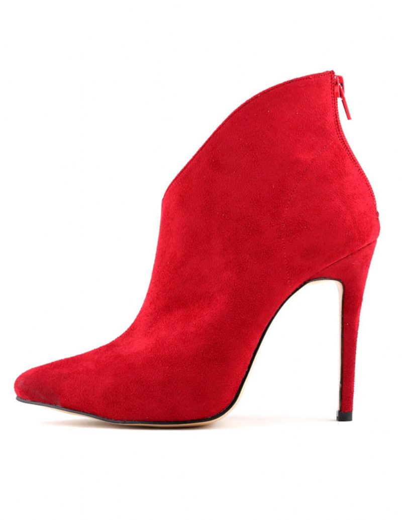 Damen Stiefeletten Wildleder High Heel Spitzschuh Reißverschluss Booties Für - Rot