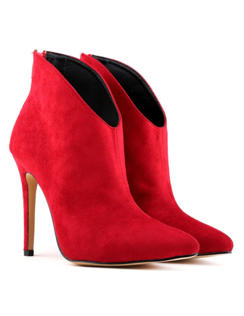 Damen Stiefeletten Wildleder High Heel Spitzschuh Reißverschluss Booties Für - Rot