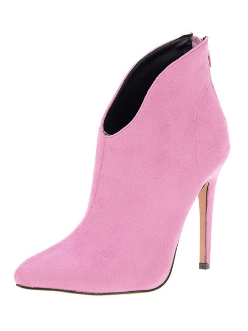 Damen Stiefeletten Wildleder High Heel Spitzschuh Reißverschluss Booties Für - Rose