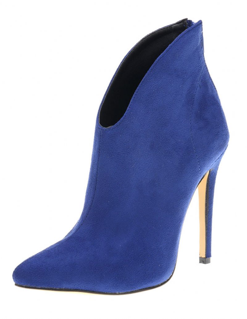 Damen Stiefeletten Wildleder High Heel Spitzschuh Reißverschluss Booties Für - Blau