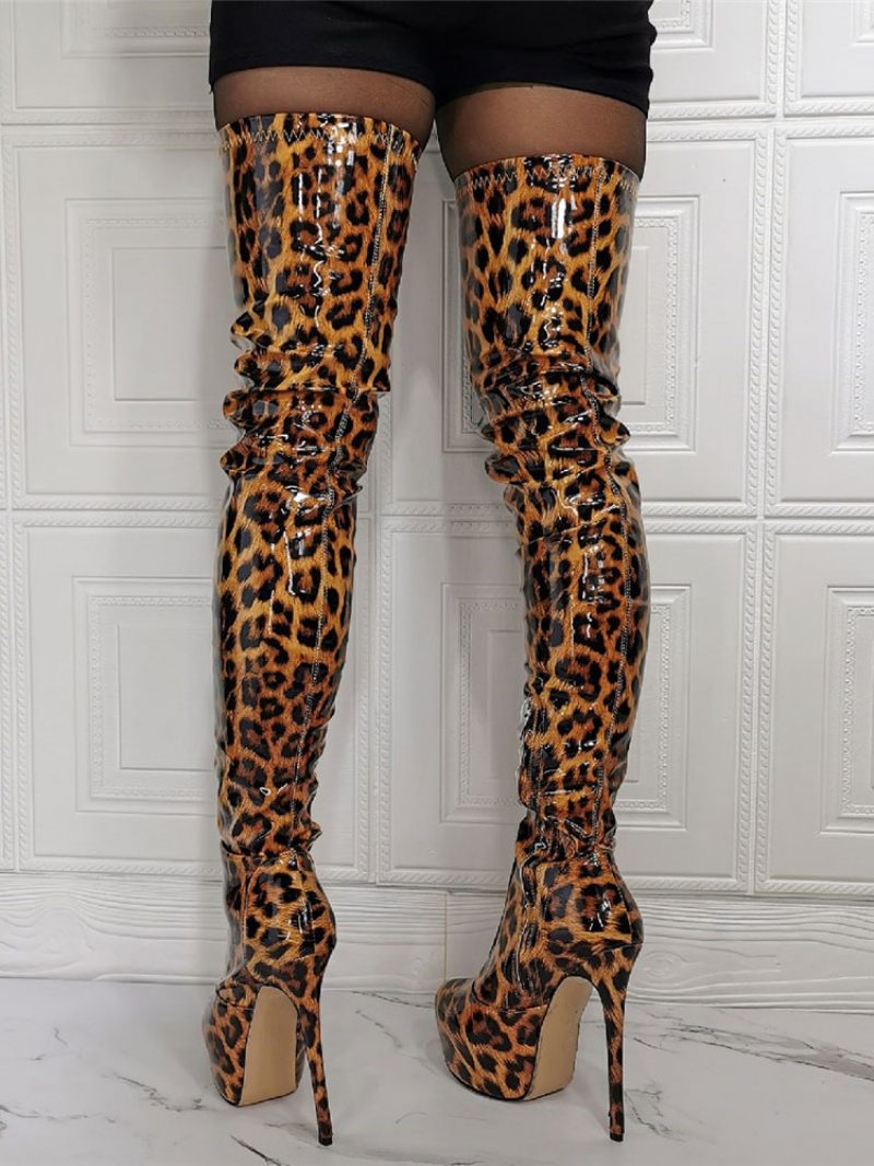 Damen-tierstiefel Mit Plateausohle Und Hohem Absatz - Leopard