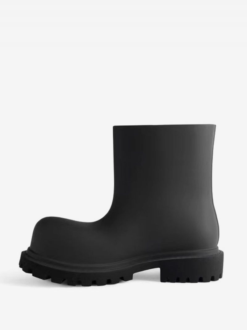 Damen- Und Mädchen-regenstiefel Schwarze Stiefeletten Mit Runder Zehenpartie