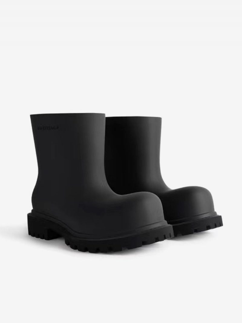 Damen- Und Mädchen-regenstiefel Schwarze Stiefeletten Mit Runder Zehenpartie - Schwarz