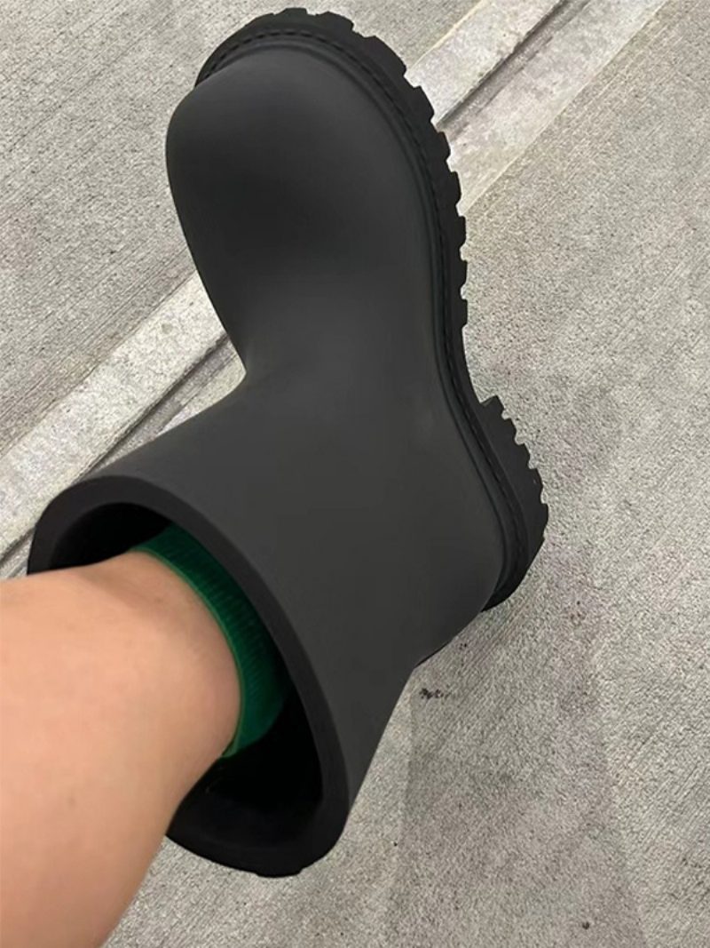 Damen- Und Mädchen-regenstiefel Schwarze Stiefeletten Mit Runder Zehenpartie - Schwarz