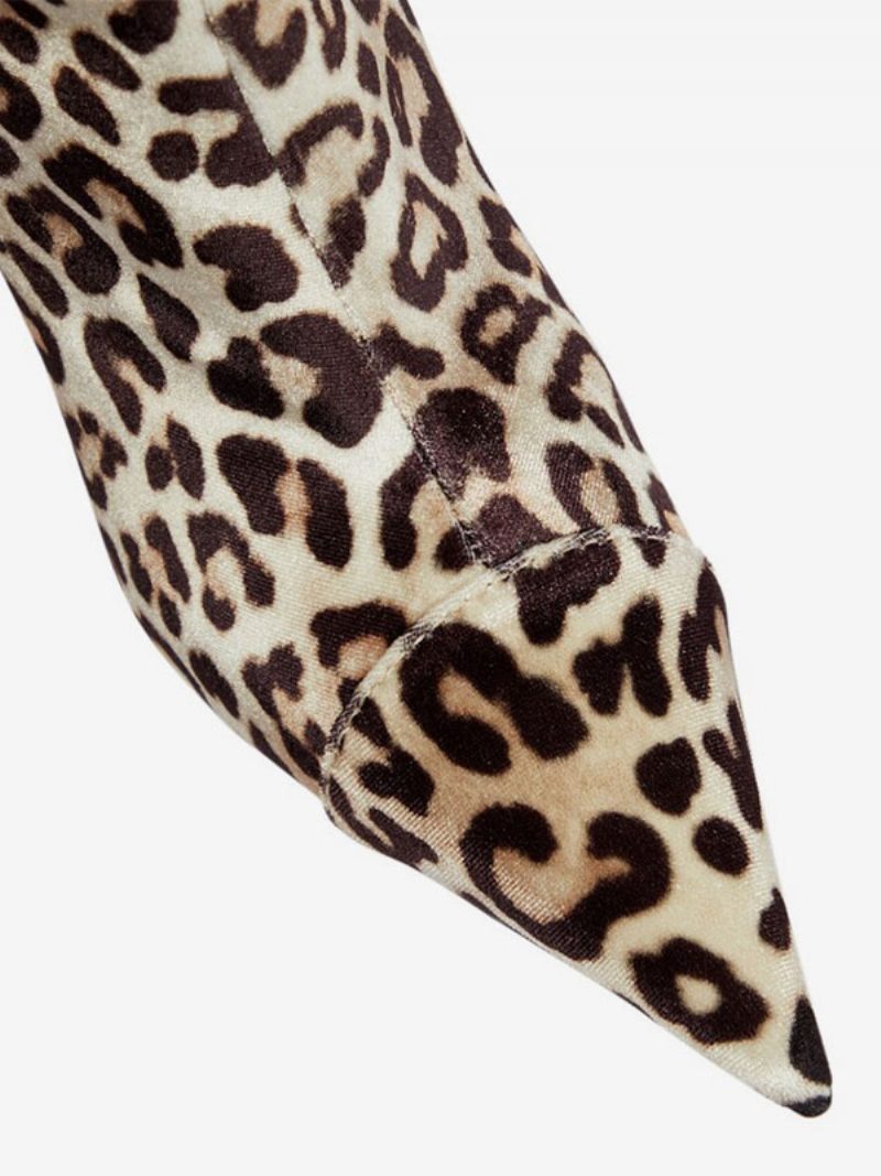 Damen-wildlederstiefel Mit Weitem Schaft Und Leopardenmuster Kniehohem Absatz - Leopard