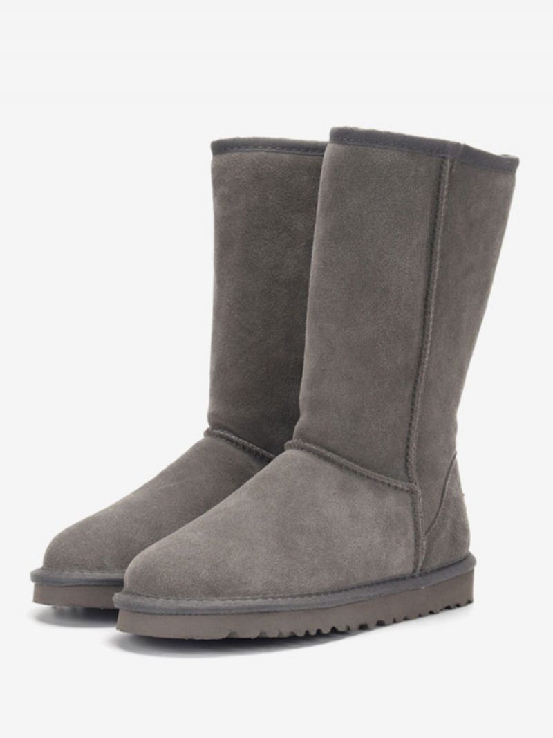 Damen-winterstiefel Aus Wildleder Mit Runder Zehenpartie Und Mittelhohem Claf-schneestiefel - Tiefes Grau