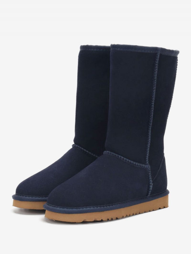 Damen-winterstiefel Aus Wildleder Mit Runder Zehenpartie Und Mittelhohem Claf-schneestiefel - Dunkles Marineblau