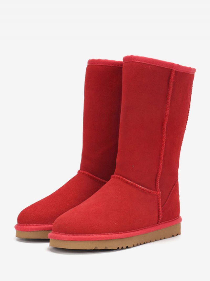 Damen-winterstiefel Aus Wildleder Mit Runder Zehenpartie Und Mittelhohem Claf-schneestiefel - Rot