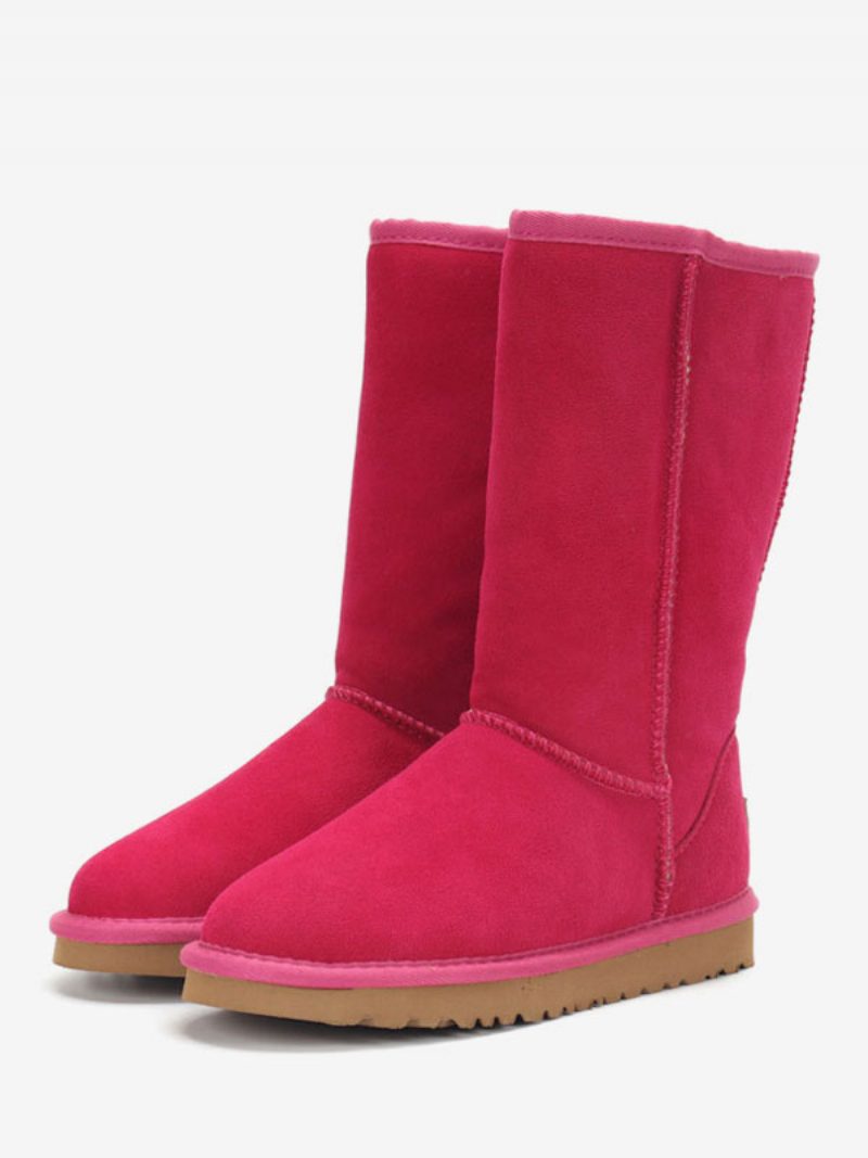 Damen-winterstiefel Aus Wildleder Mit Runder Zehenpartie Und Mittelhohem Claf-schneestiefel - Rose