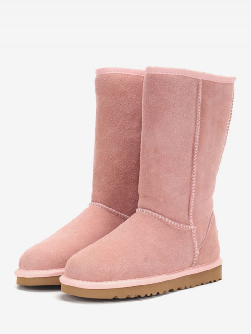 Damen-winterstiefel Aus Wildleder Mit Runder Zehenpartie Und Mittelhohem Claf-schneestiefel - Rosa