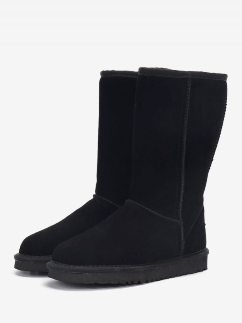 Damen-winterstiefel Aus Wildleder Mit Runder Zehenpartie Und Mittelhohem Claf-schneestiefel - Schwarz