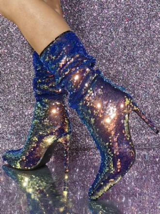 Glitzernde Slouch-stiefel Für Damen Mit Spitzer Zehenpartie Und Stiletto-absatz