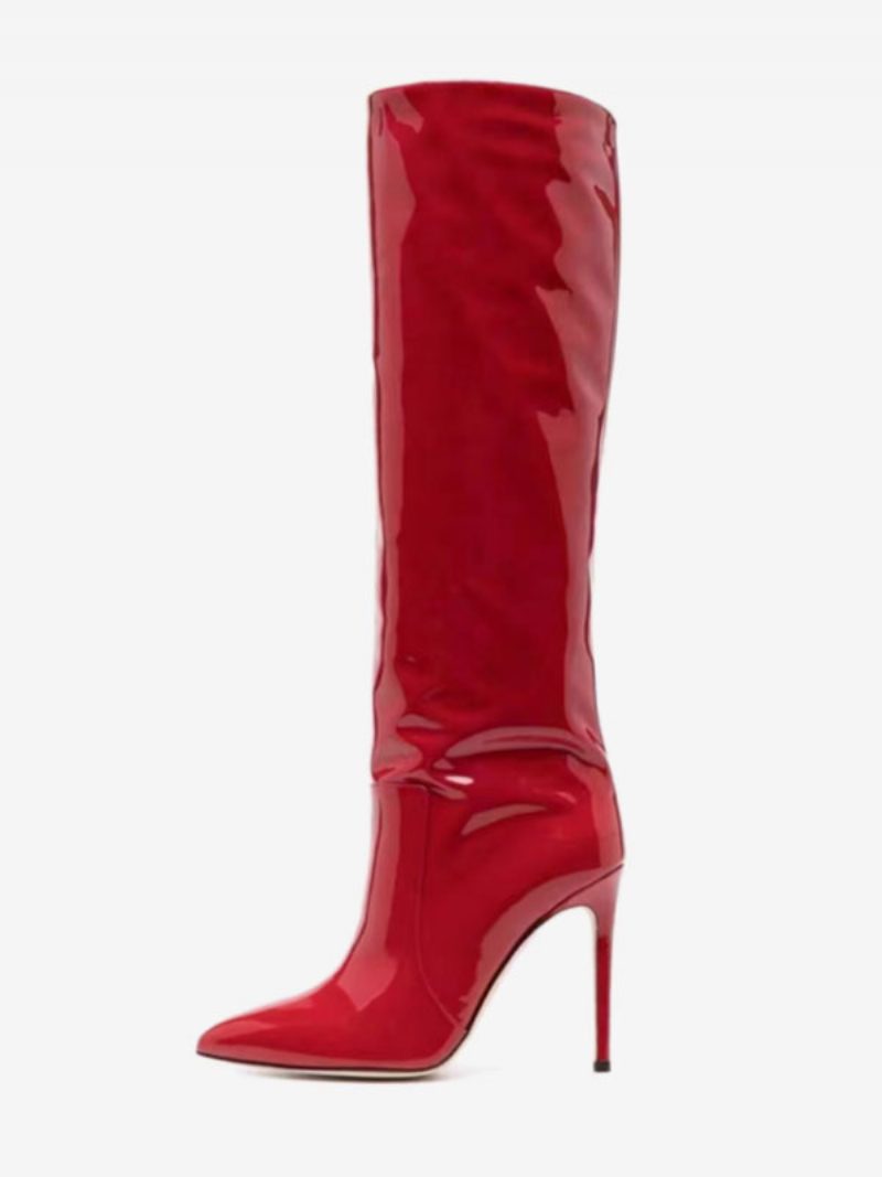 High-heel-stiefel Für Damen Kniehohe Stiefel Mit Spitzer Zehenpartie - Rot