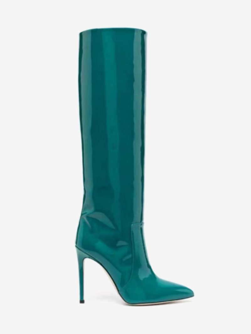 High-heel-stiefel Für Damen Kniehohe Stiefel Mit Spitzer Zehenpartie - Cyanblau