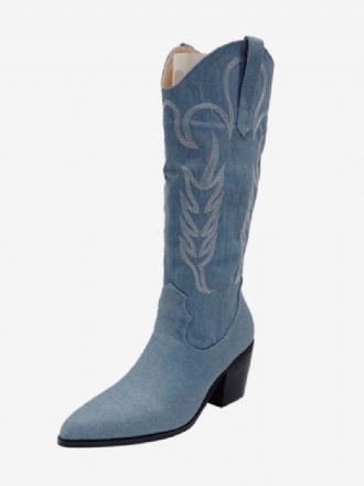 Kniehohe Damenstiefel Mit Klobigem Absatz Und Westernstiefel