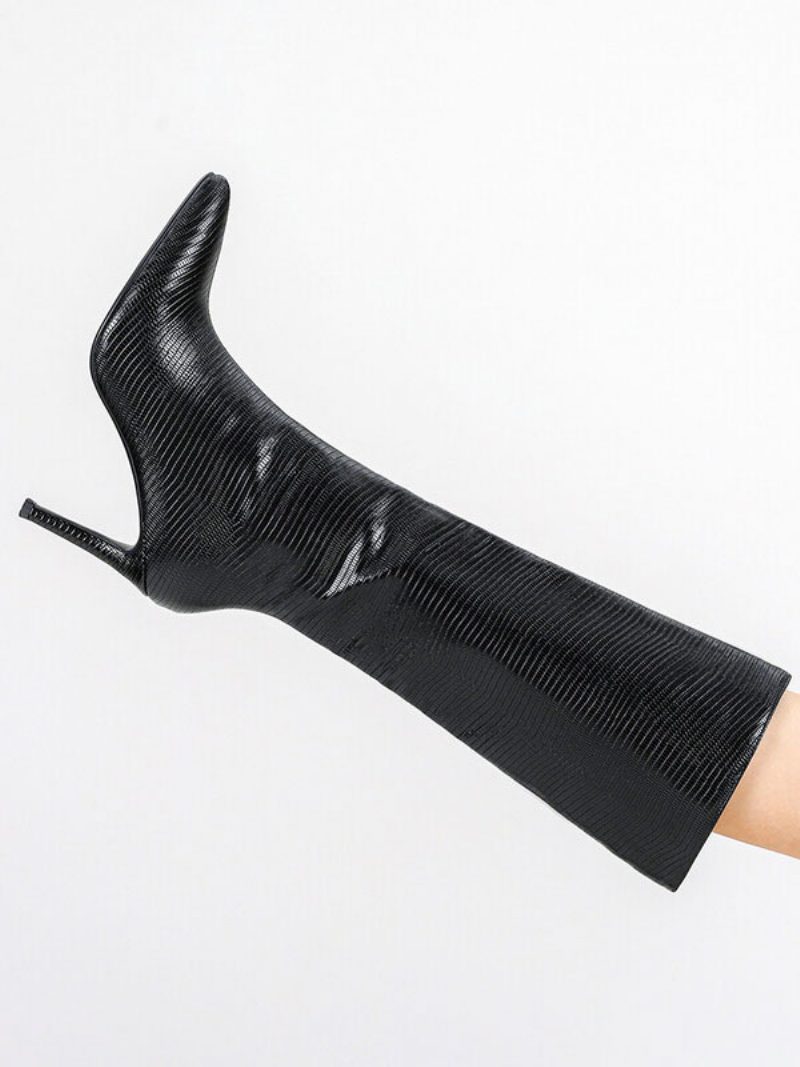 Knielange Stiefel Für Damen Mit Weitem Schaft Und Stiletto-absatz - Schwarz