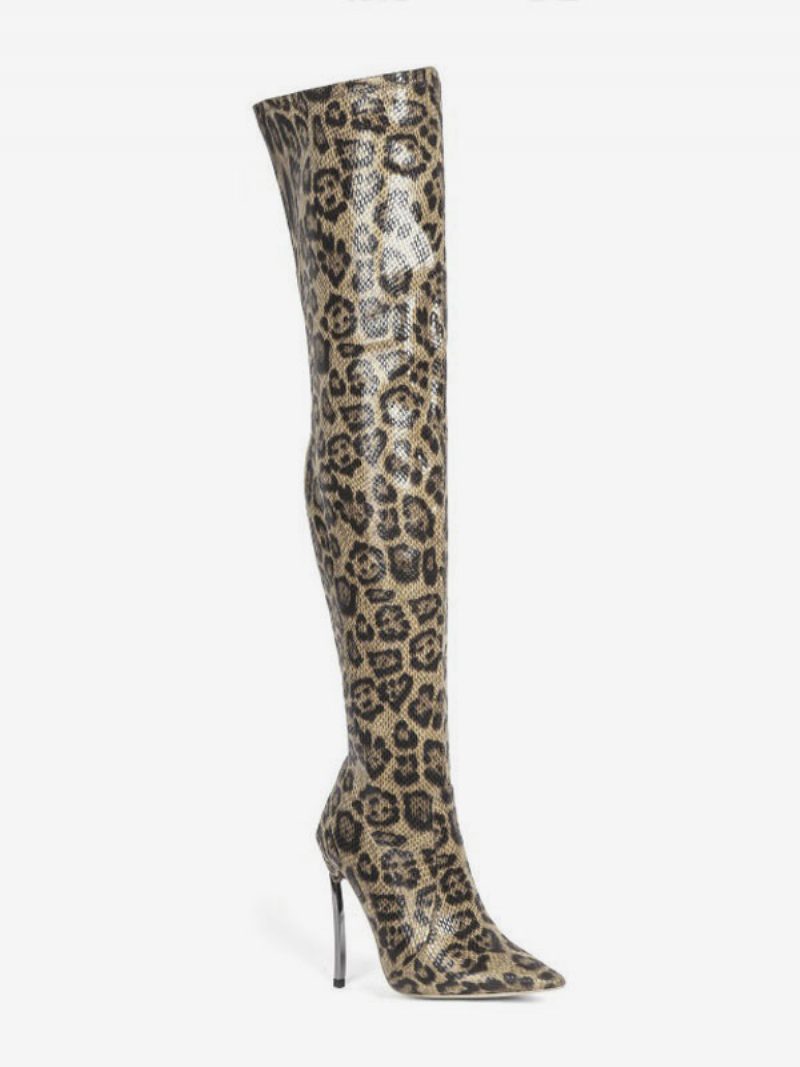 Oberschenkelhohe Damenstiefel Mit Leopardenmuster - Leopard