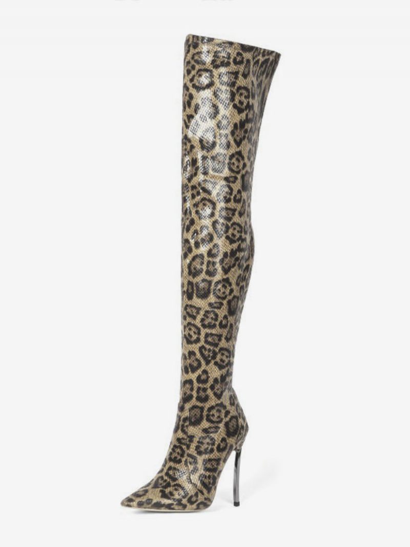 Oberschenkelhohe Damenstiefel Mit Leopardenmuster - Leopard