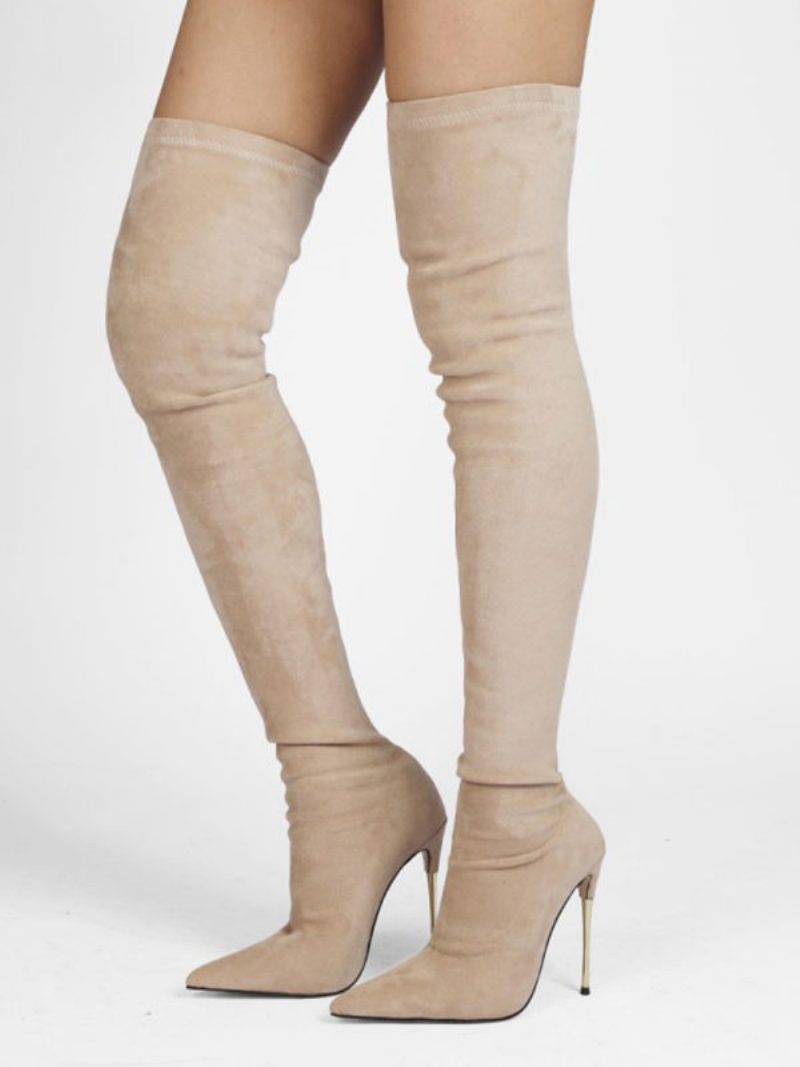 Overknee-high-heel-stiefel Aus Wildleder Für Damen - Hellgelb