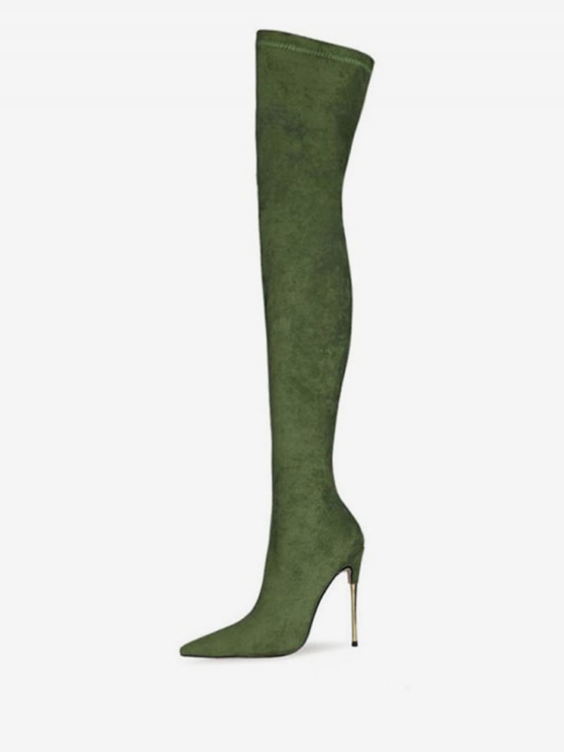 Overknee-high-heel-stiefel Aus Wildleder Für Damen - Huntergrün