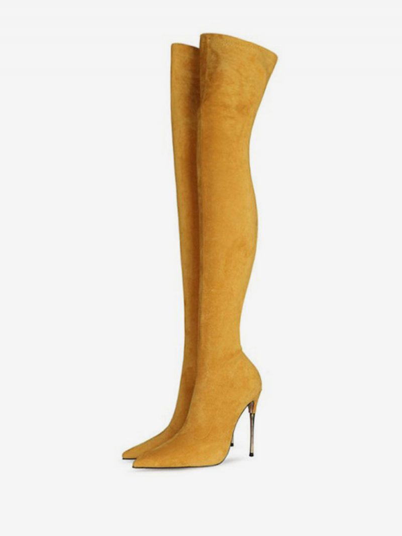 Overknee-high-heel-stiefel Aus Wildleder Für Damen - Gelb