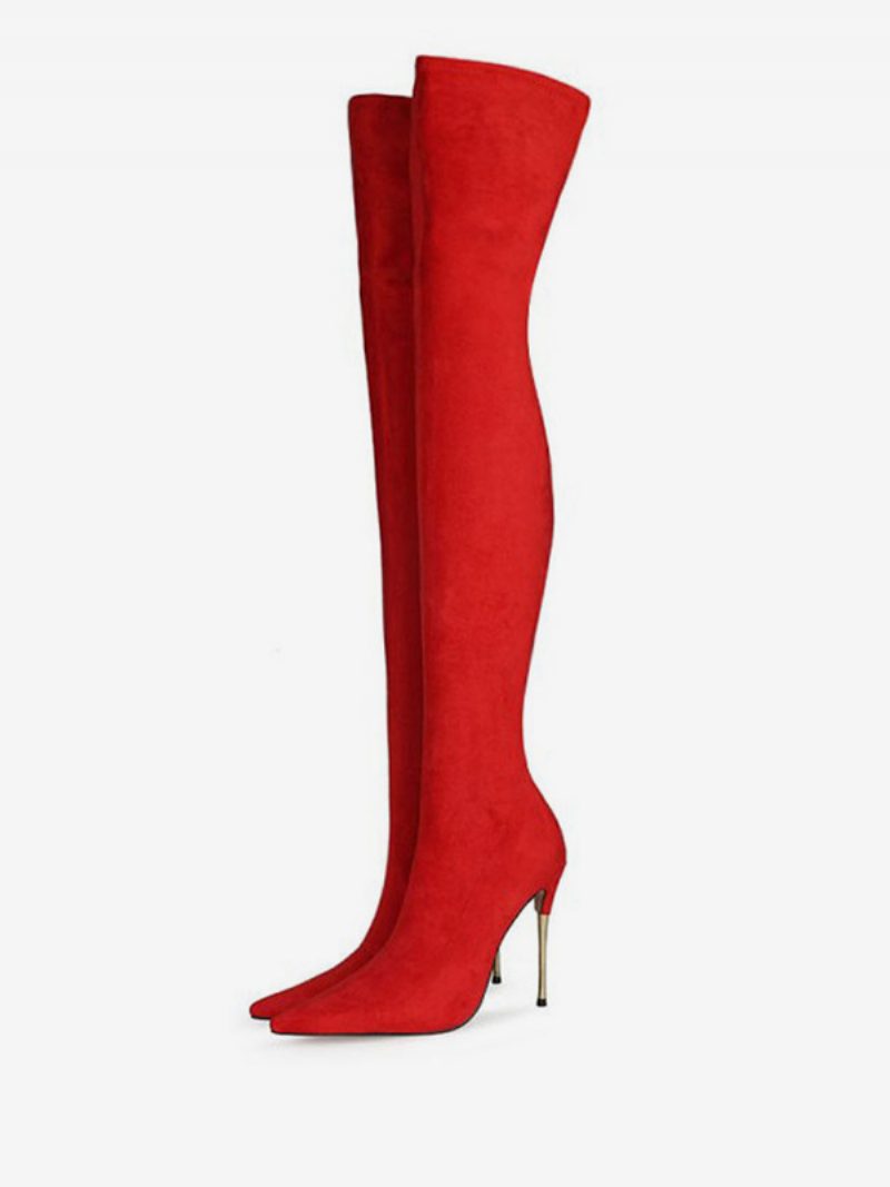 Overknee-high-heel-stiefel Aus Wildleder Für Damen - Rot