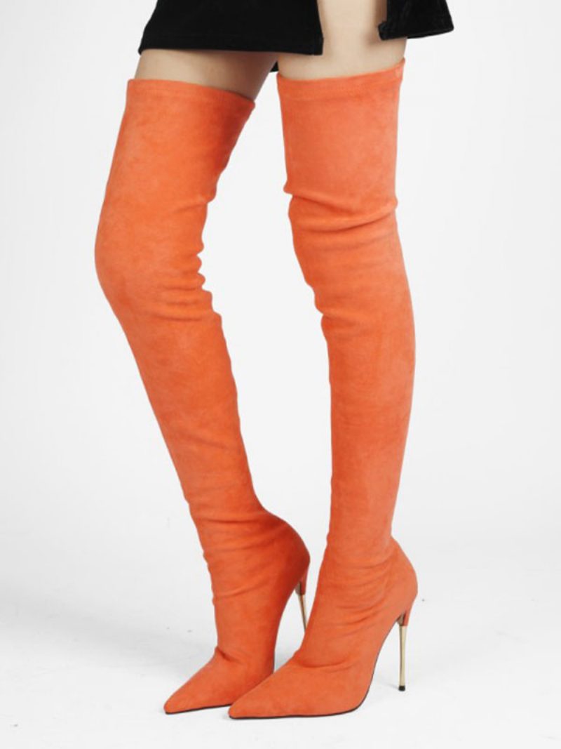 Overknee-high-heel-stiefel Aus Wildleder Für Damen - Orangerot