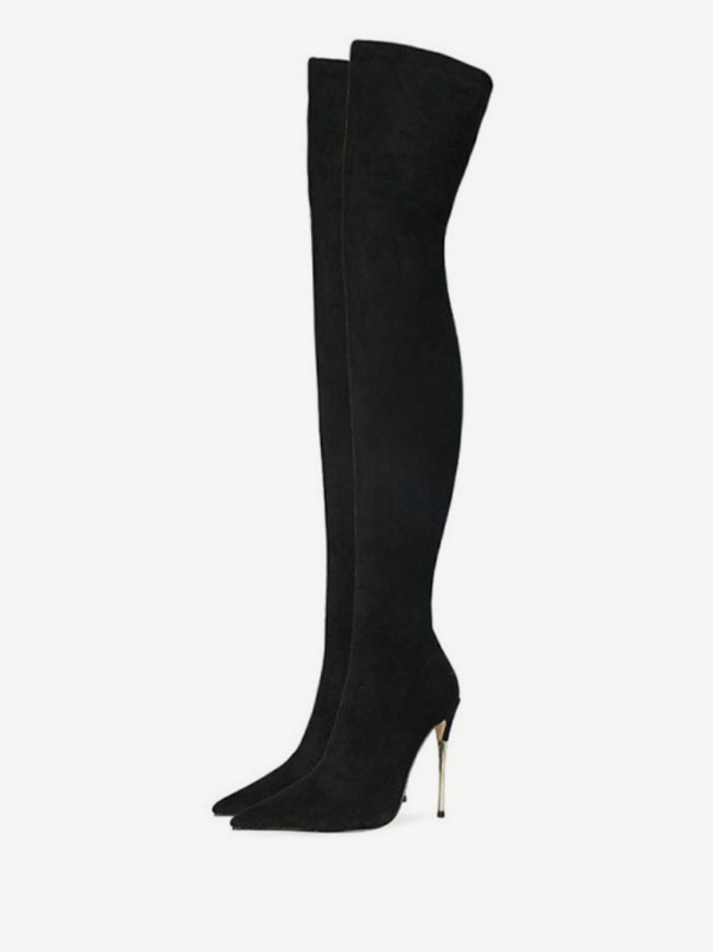 Overknee-high-heel-stiefel Aus Wildleder Für Damen - Schwarz