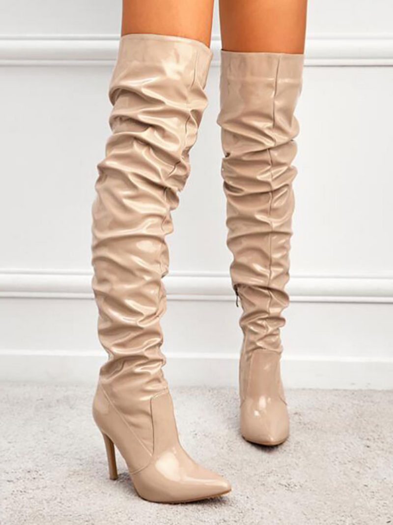 Overknee-stiefel Aus Hellem Pu-leder Mit Stiletto-absatz Für Damen - Hellgelb