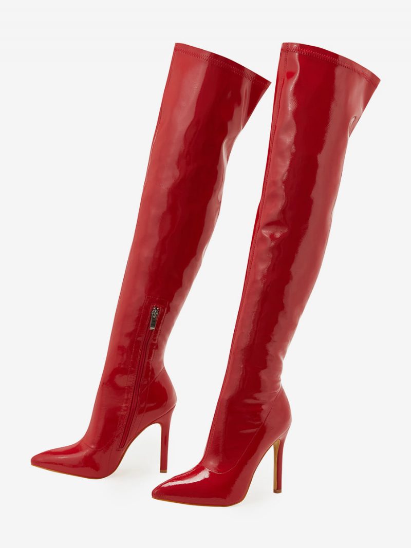 Overknee-stiefel Aus Lackleder Mit Stiletto-absatz Für Damen - Rot