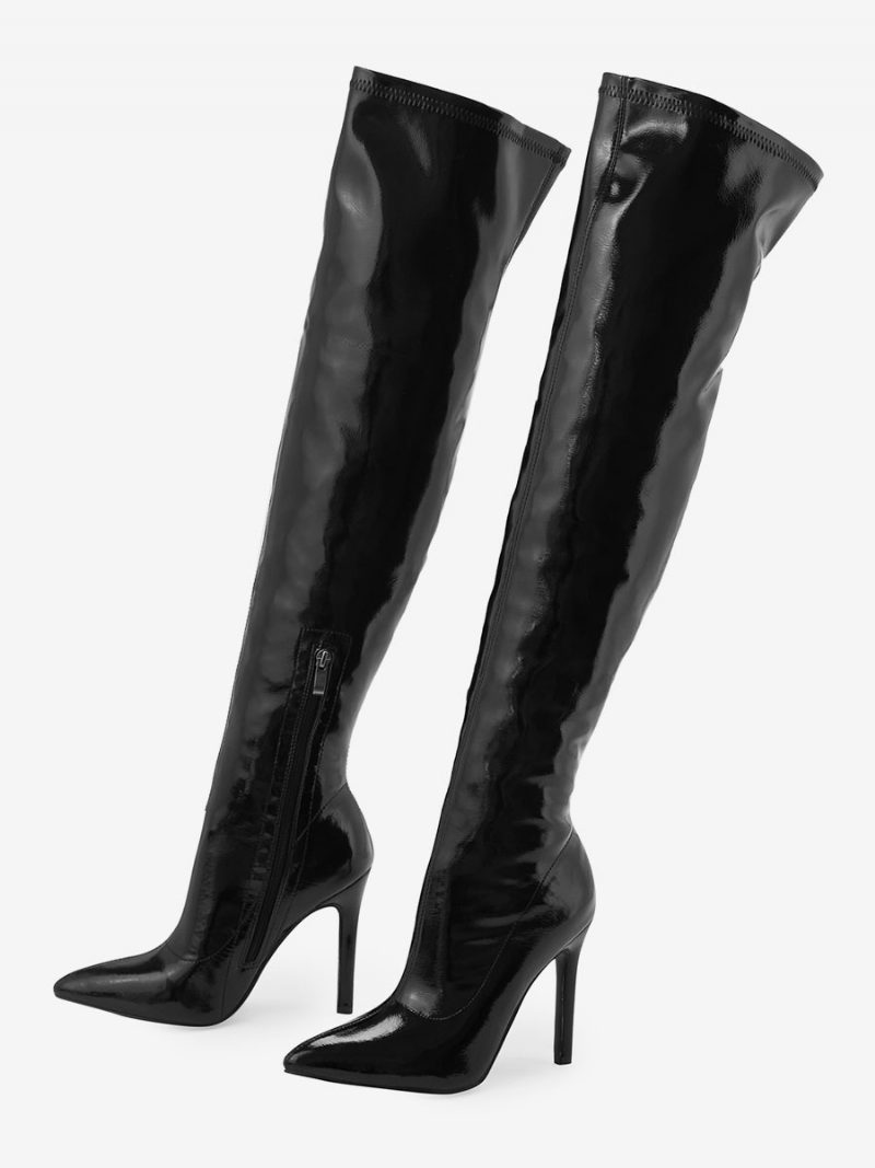 Overknee-stiefel Aus Lackleder Mit Stiletto-absatz Für Damen - Schwarz