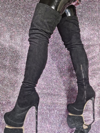 Overknee-stiefel Aus Wildleder Für Damen Sexy Schwarze Plateau-overknee-stiefel Mit Hohem Absatz