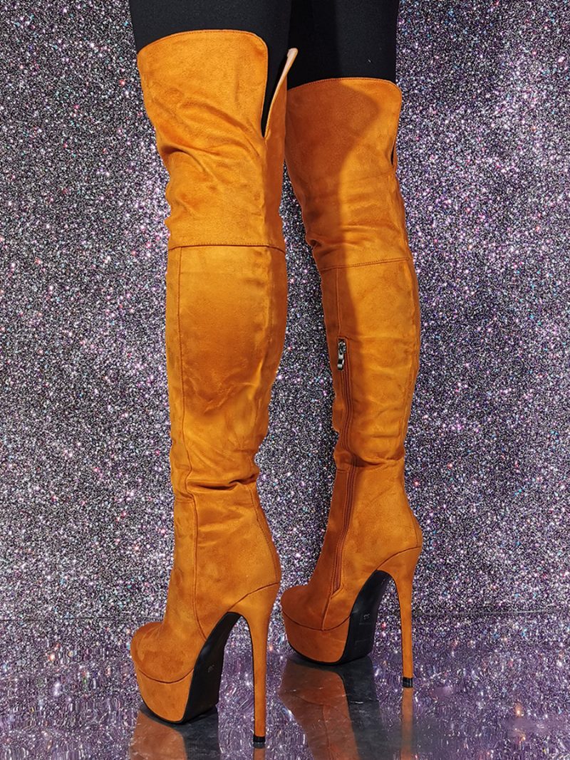 Overknee-stiefel Für Damen Mit Stiletto-absatz Und Obermaterial Aus Micro-wildleder - Orange