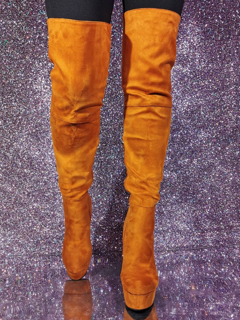 Overknee-stiefel Für Damen Mit Stiletto-absatz Und Obermaterial Aus Micro-wildleder - Orange