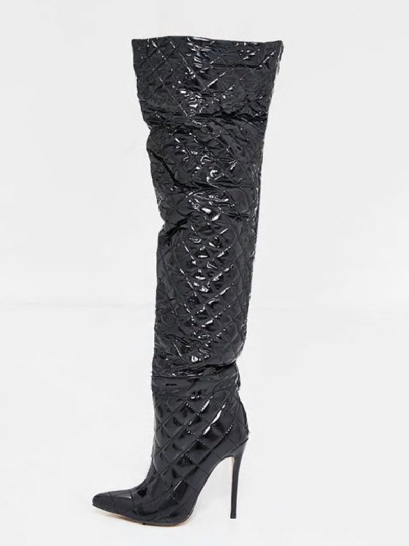 Overknee-stiefel Für Damen Schwarze Stiletto-stiefel Mit Spitzer Zehenpartie - Schwarz