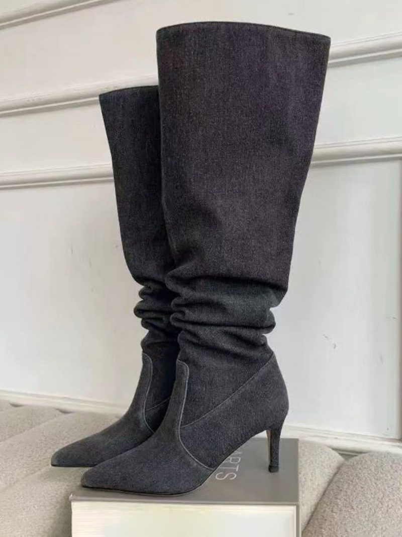 Schicke Kniehohe Damenstiefel Mit Stiletto-absatz - Schwarz