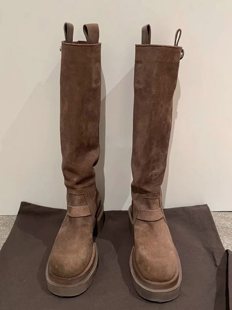 Schicke Kniehohe Stiefel Mit Klobigem Absatz Für Damen - Kaffeebraun