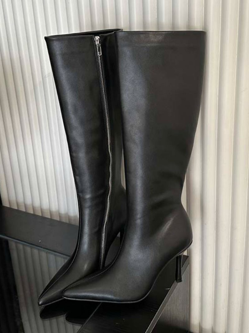 Schicke Kniehohe Stiefel Mit Stiletto-absatz Für Damen - Schwarz