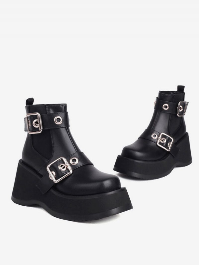 Schwarze Booties-stiefeletten Mit Flacher Zehenpartie Für Damen - Schwarz