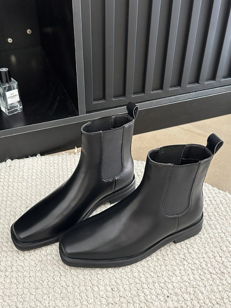 Schwarze Chelsea-stiefel Für Damen Mit Quadratischer Zehenpartie Flache Stiefeletten - Schwarz