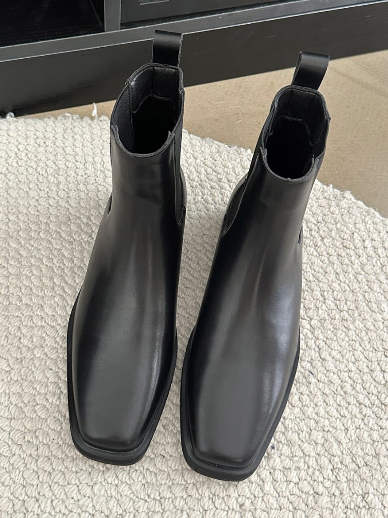 Schwarze Chelsea-stiefel Für Damen Mit Quadratischer Zehenpartie Flache Stiefeletten - Schwarz