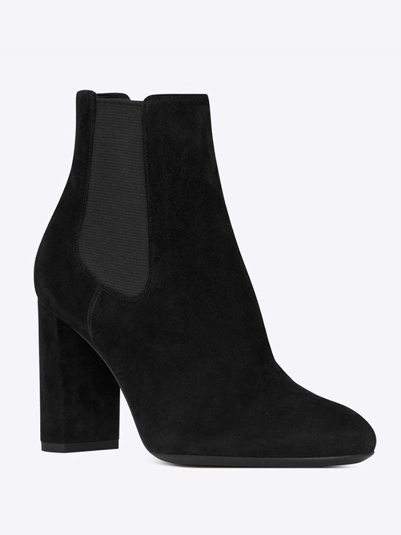 Schwarze Chelsea-stiefel Für Damen Mit Spitzer Zehenpartie Und Klobigem Absatz - Schwarz