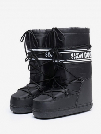 Schwarze Damen-schneestiefel Mit Runder Spitze Und Schnürung Für Den Winter