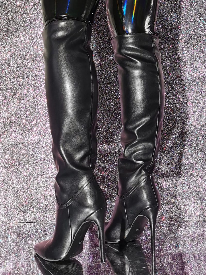 Schwarze Kniehohe Stiefel Mit Stiletto-absatz Für Damen - Schwarz