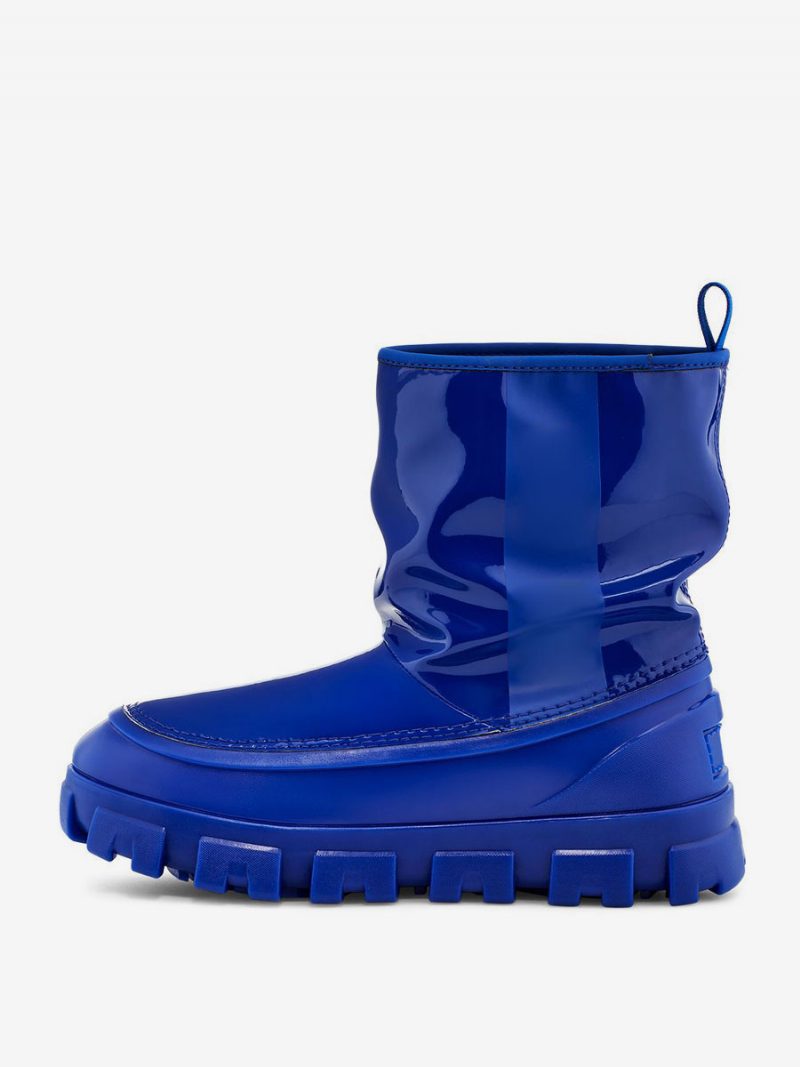 Schwarze Schneestiefel Damen Winterstiefel Mit Runder Spitze - Blau