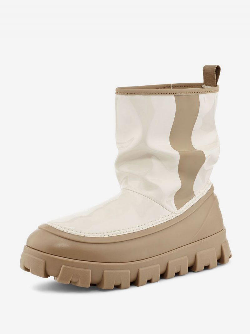 Schwarze Schneestiefel Damen Winterstiefel Mit Runder Spitze - Beige