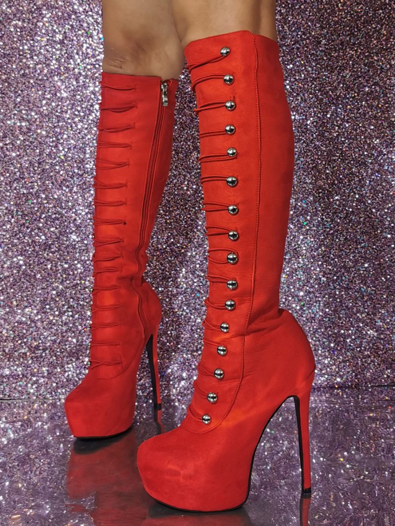 Sexy Kniehohe Stiefel Mit Stiletto-absatz Für Damen - Rot