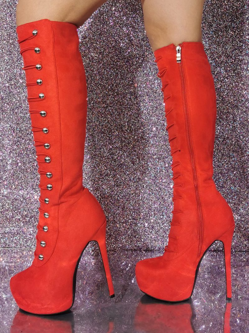 Sexy Kniehohe Stiefel Mit Stiletto-absatz Für Damen - Rot