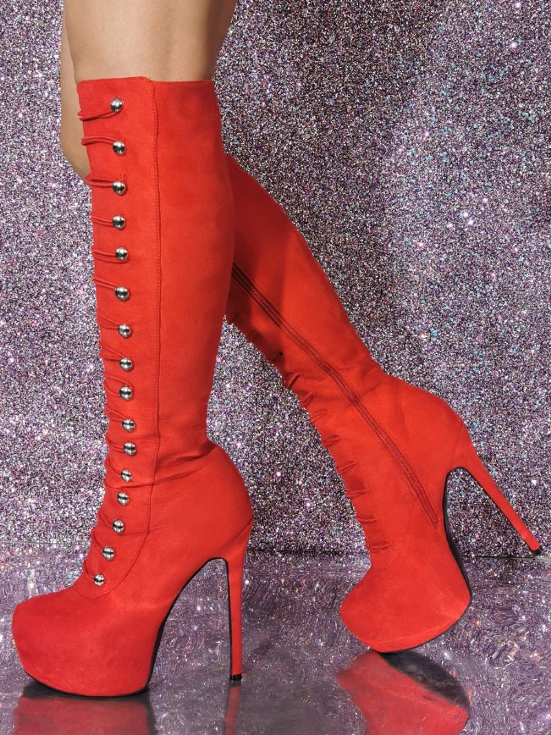 Sexy Kniehohe Stiefel Mit Stiletto-absatz Für Damen - Rot