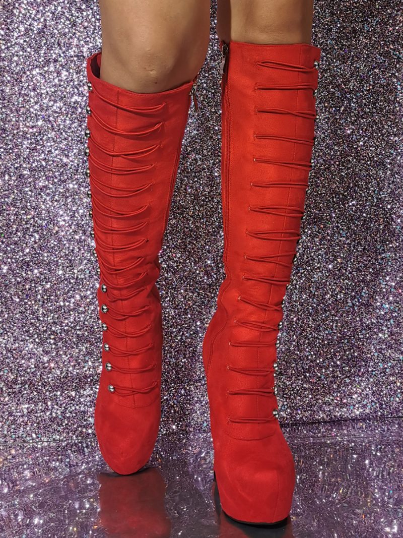 Sexy Kniehohe Stiefel Mit Stiletto-absatz Für Damen - Rot